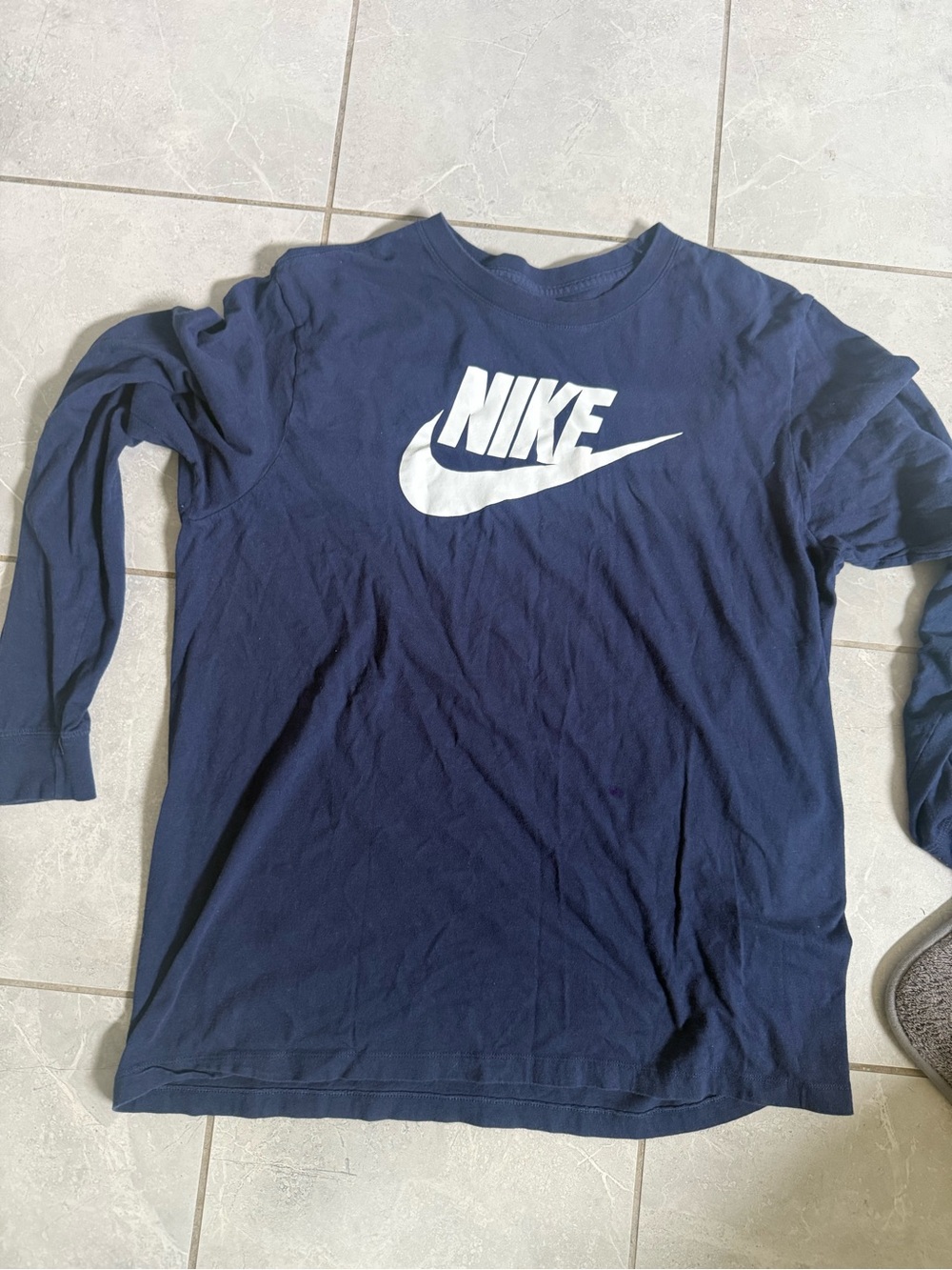 Nike Navy Blue Long Sleeve Shirt with White Logo